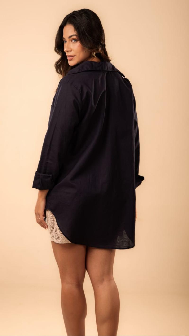 CAMISA FRIDA LINHO BAMBU MARINHO, segunda foto